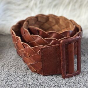 Y2K Hollister Wide Brown Leather Braided Belt